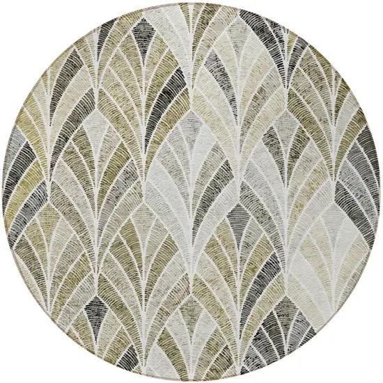 8' Taupe Ivory And Brown Round Geometric Washable Indoor Outdoor Area Rug Photo 6