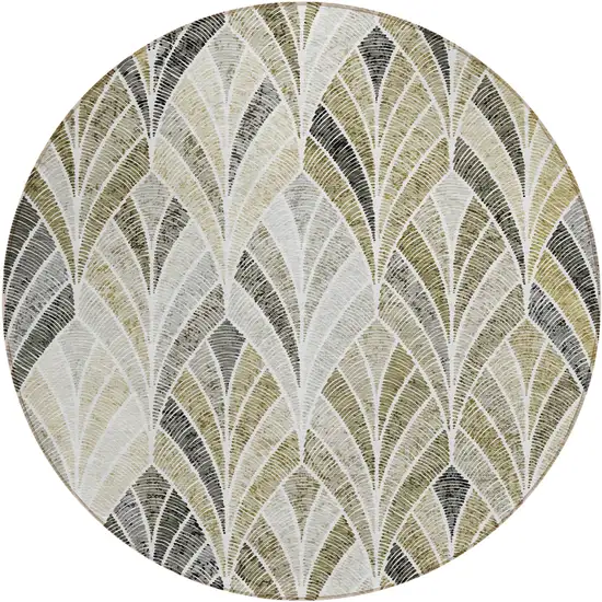 8' Taupe Ivory And Brown Round Geometric Washable Indoor Outdoor Area Rug Photo 2