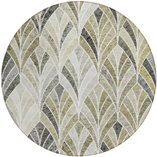 8' Taupe Ivory And Brown Round Geometric Washable Indoor Outdoor Area Rug Photo 2