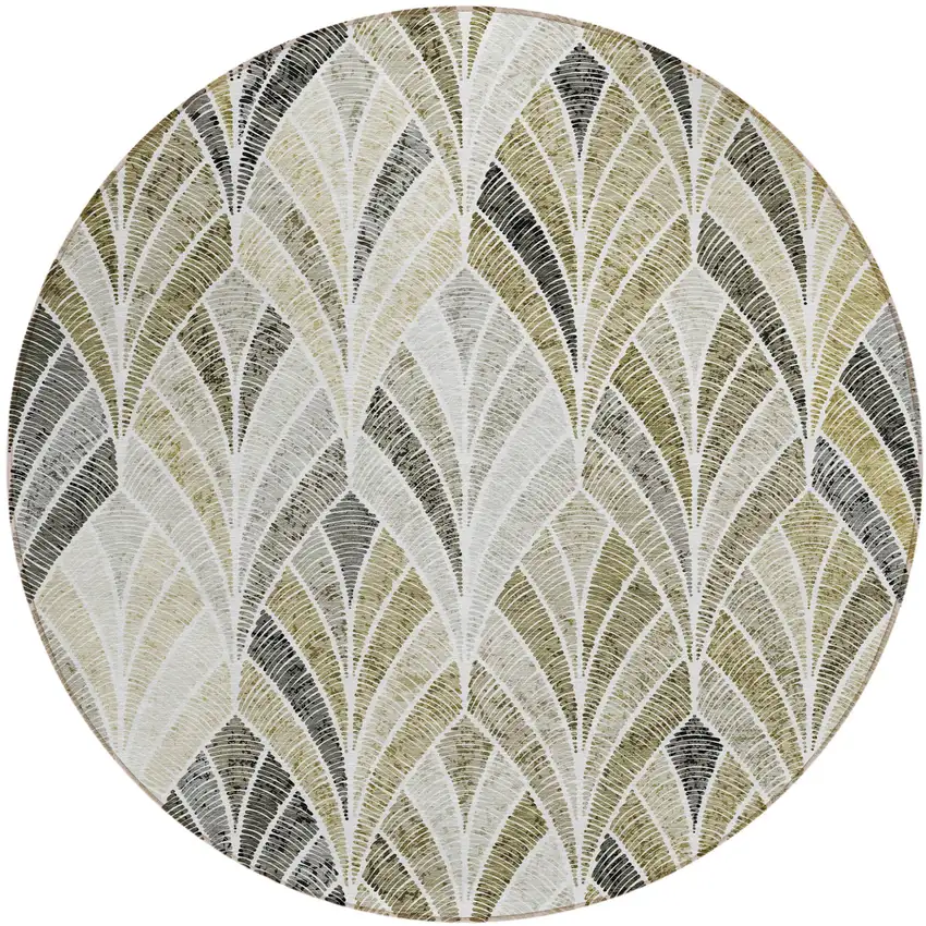8' Taupe Ivory And Brown Round Geometric Washable Indoor Outdoor Area Rug Photo 2