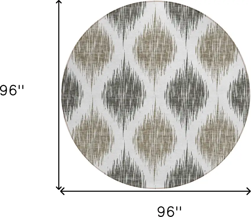 8' Taupe Ivory And Brown Round Ikat Washable Indoor Outdoor Area Rug Photo 3