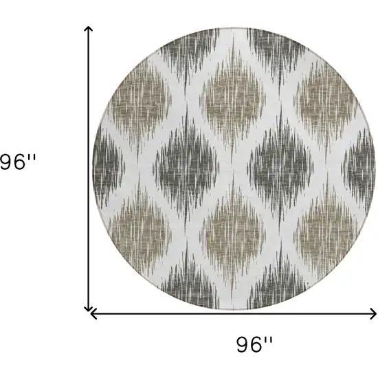 8' Taupe Ivory And Brown Round Ikat Washable Indoor Outdoor Area Rug Photo 3