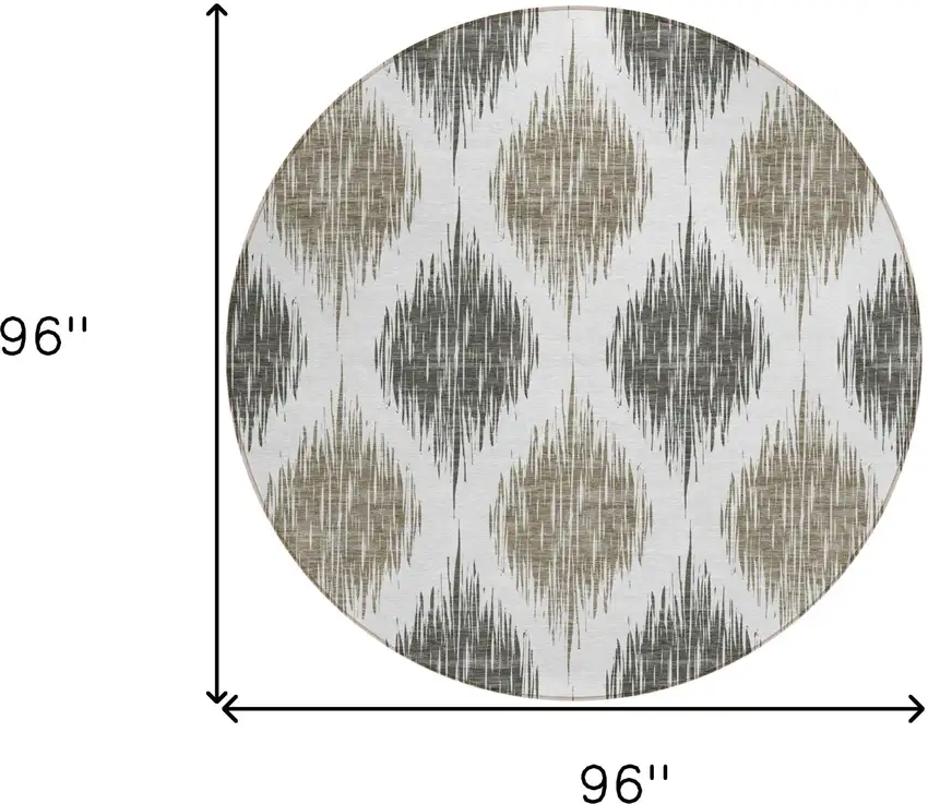 8' Taupe Ivory And Brown Round Ikat Washable Indoor Outdoor Area Rug Photo 3