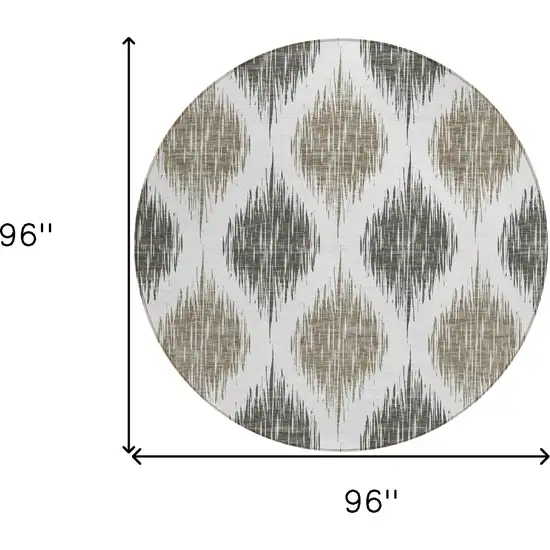 8' Taupe Ivory And Brown Round Ikat Washable Indoor Outdoor Area Rug Photo 3