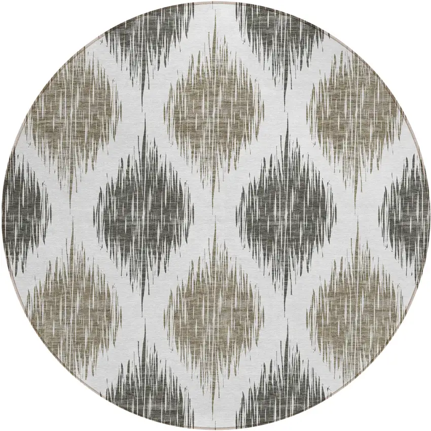 8' Taupe Ivory And Brown Round Ikat Washable Indoor Outdoor Area Rug Photo 2