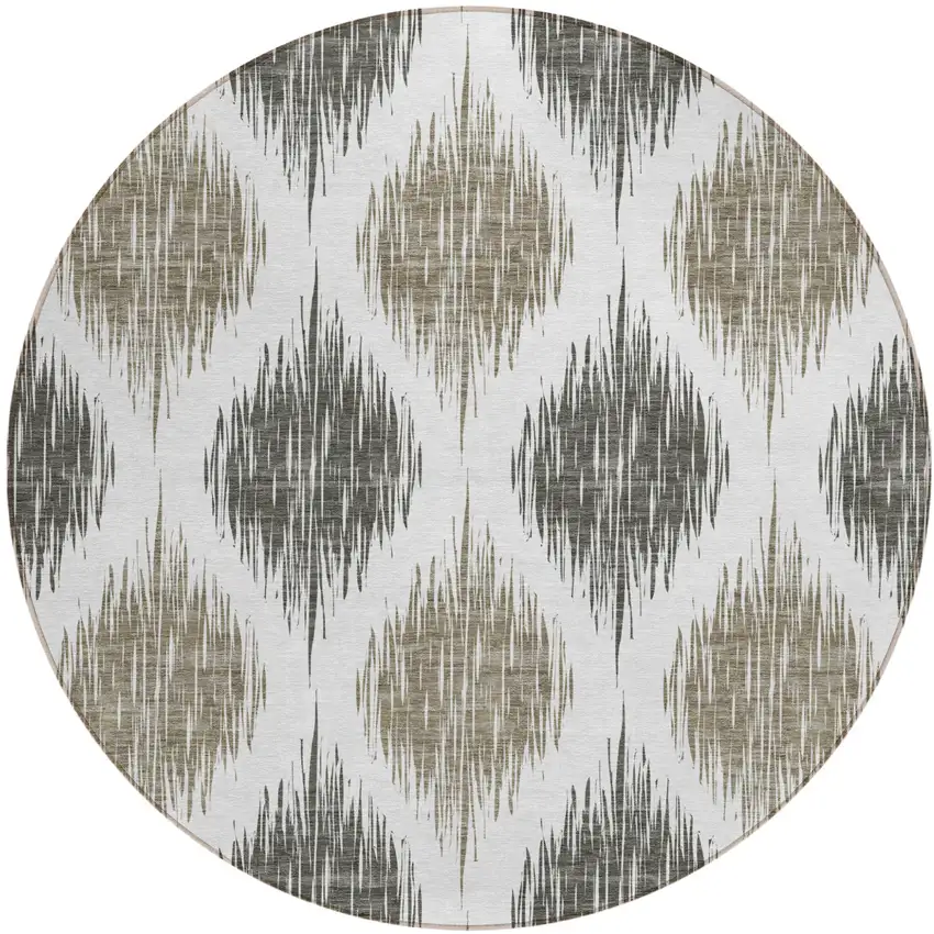 8' Taupe Ivory And Brown Round Ikat Washable Indoor Outdoor Area Rug Photo 2