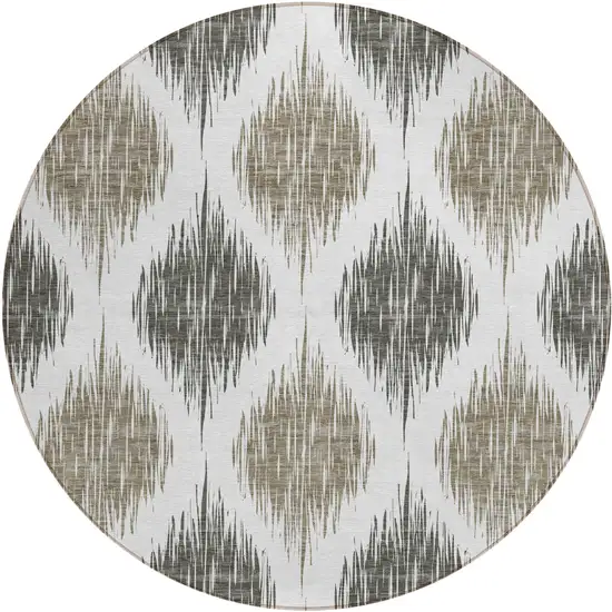 8' Taupe Ivory And Brown Round Ikat Washable Indoor Outdoor Area Rug Photo 2