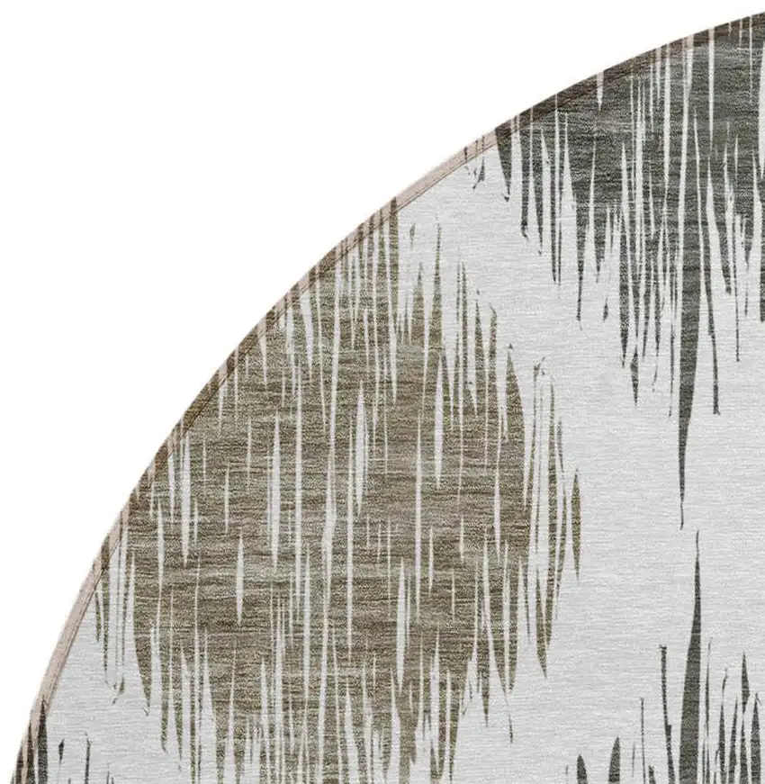 8' Taupe Ivory And Brown Round Ikat Washable Indoor Outdoor Area Rug Photo 4