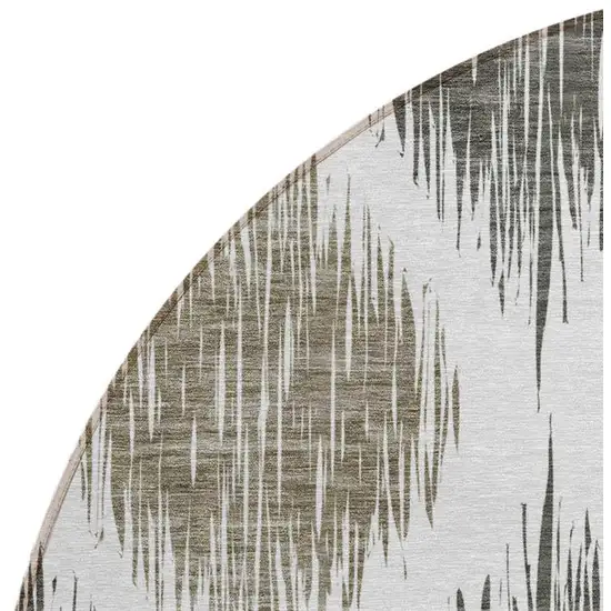 8' Taupe Ivory And Brown Round Ikat Washable Indoor Outdoor Area Rug Photo 4
