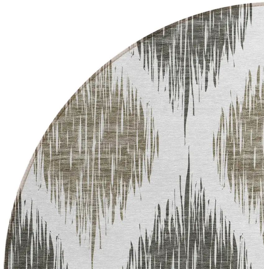8' Taupe Ivory And Brown Round Ikat Washable Indoor Outdoor Area Rug Photo 5