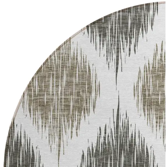 8' Taupe Ivory And Brown Round Ikat Washable Indoor Outdoor Area Rug Photo 5