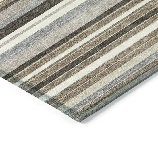 8' Taupe Ivory And Brown Round Striped Washable Indoor Outdoor Area Rug Photo 6