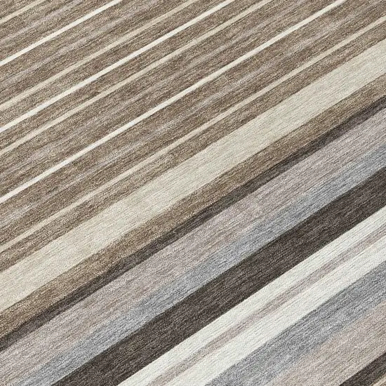 8' Taupe Ivory And Brown Round Striped Washable Indoor Outdoor Area Rug Photo 9