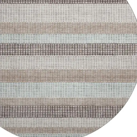 8' Taupe Ivory And Brown Striped Washable Round Rug With UV Protection Photo 3