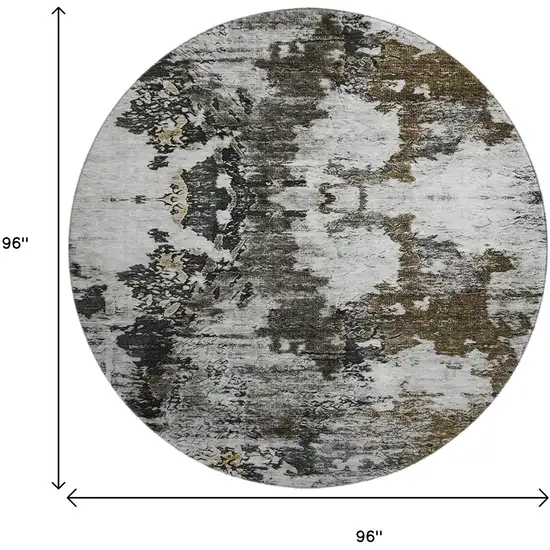 8' Taupe Ivory And Charcoal Abstract Washable Round Rug With UV Protection Photo 9