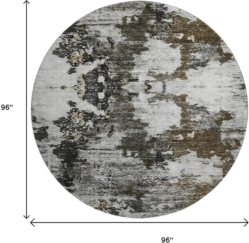 8' Taupe Ivory And Charcoal Abstract Washable Round Rug With UV Protection Photo 9