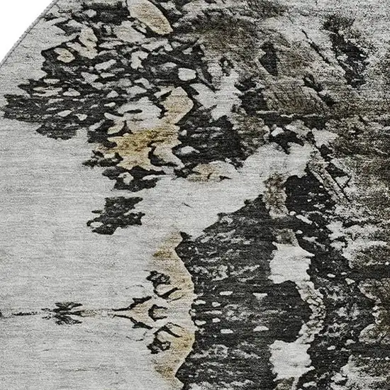 8' Taupe Ivory And Charcoal Abstract Washable Round Rug With UV Protection Photo 3