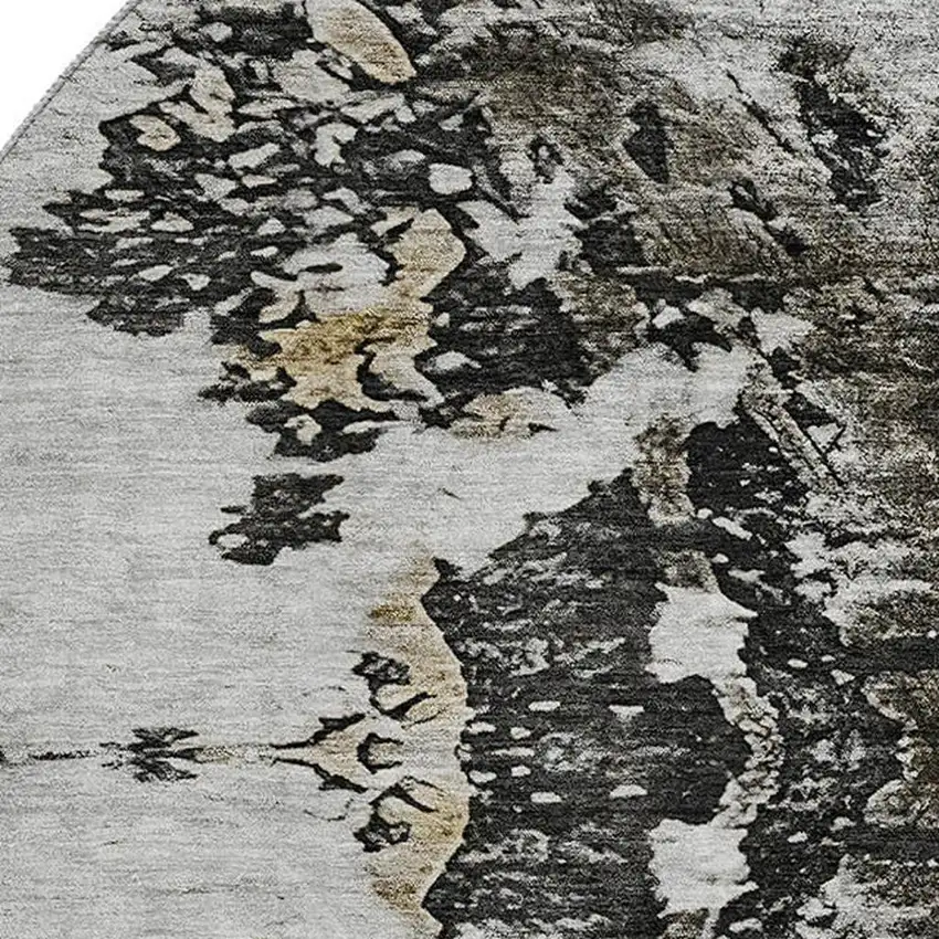 8' Taupe Ivory And Charcoal Abstract Washable Round Rug With UV Protection Photo 3