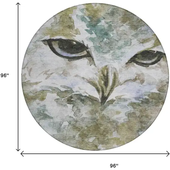 8' Taupe Ivory And Charcoal Round Owl Washable Indoor Outdoor Area Rug Photo 3