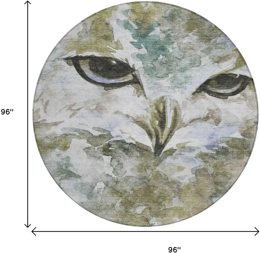 8' Taupe Ivory And Charcoal Round Owl Washable Indoor Outdoor Area Rug Photo 3