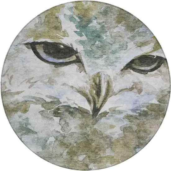 8' Taupe Ivory And Charcoal Round Owl Washable Indoor Outdoor Area Rug Photo 2