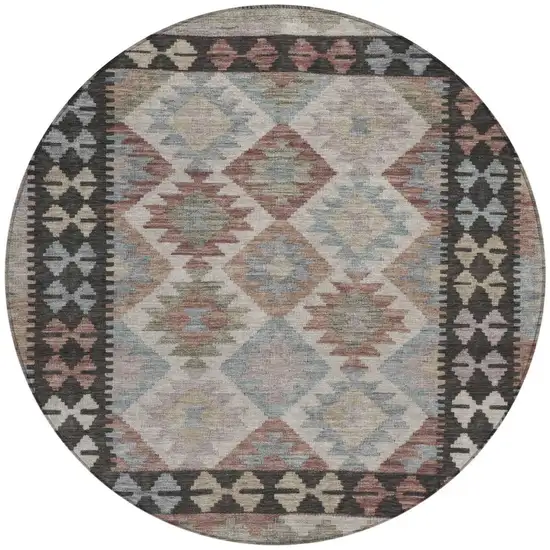 8' Taupe Ivory And Copper Round Tribal Washable Indoor Outdoor Area Rug Photo 3