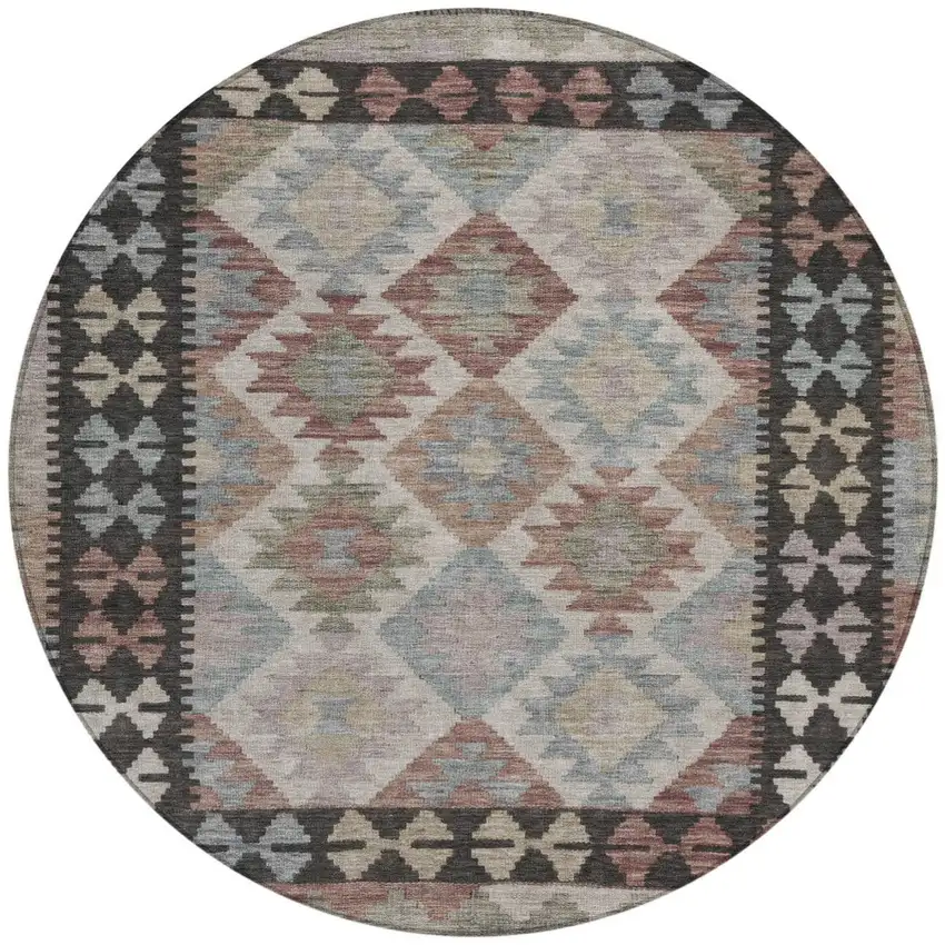 8' Taupe Ivory And Copper Round Tribal Washable Indoor Outdoor Area Rug Photo 3