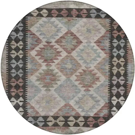 8' Taupe Ivory And Copper Round Tribal Washable Indoor Outdoor Area Rug Photo 1