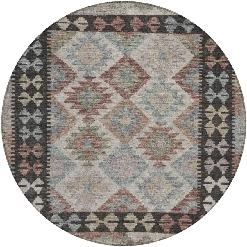 8' Taupe Ivory And Copper Round Tribal Washable Indoor Outdoor Area Rug Photo 1