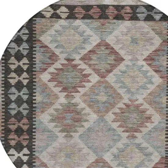 8' Taupe Ivory And Copper Round Tribal Washable Indoor Outdoor Area Rug Photo 4