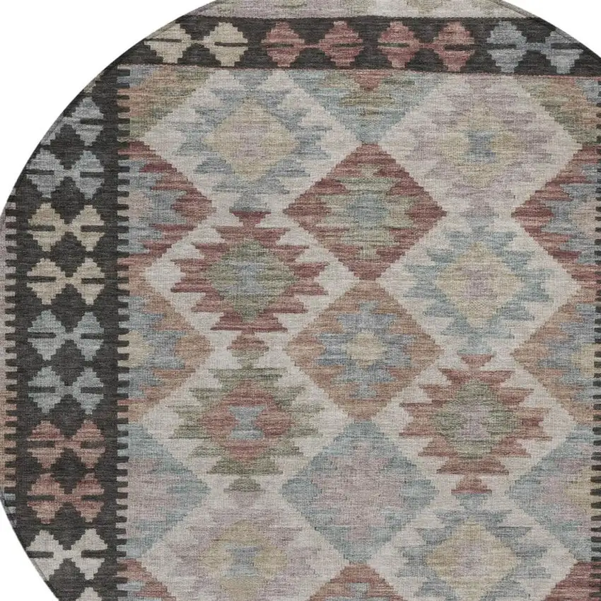 8' Taupe Ivory And Copper Round Tribal Washable Indoor Outdoor Area Rug Photo 4
