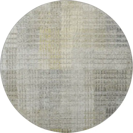 8' Taupe Ivory And Gold Abstract Geometric Washable Round Rug With UV Protection Photo 4