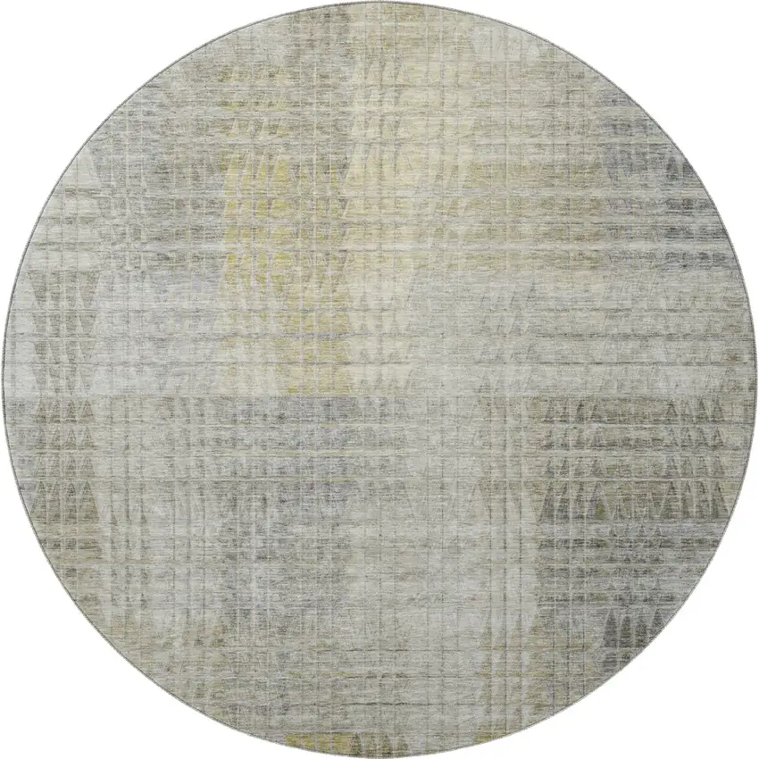 8' Taupe Ivory And Gold Abstract Geometric Washable Round Rug With UV Protection Photo 4