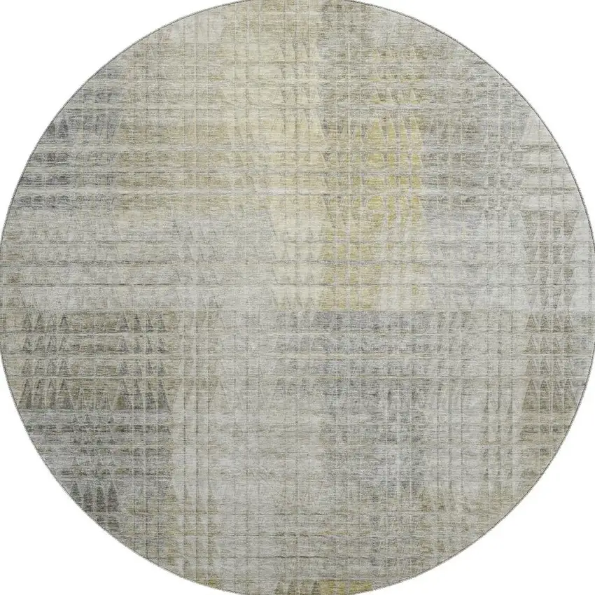 8' Taupe Ivory And Gold Abstract Geometric Washable Round Rug With UV Protection Photo 3