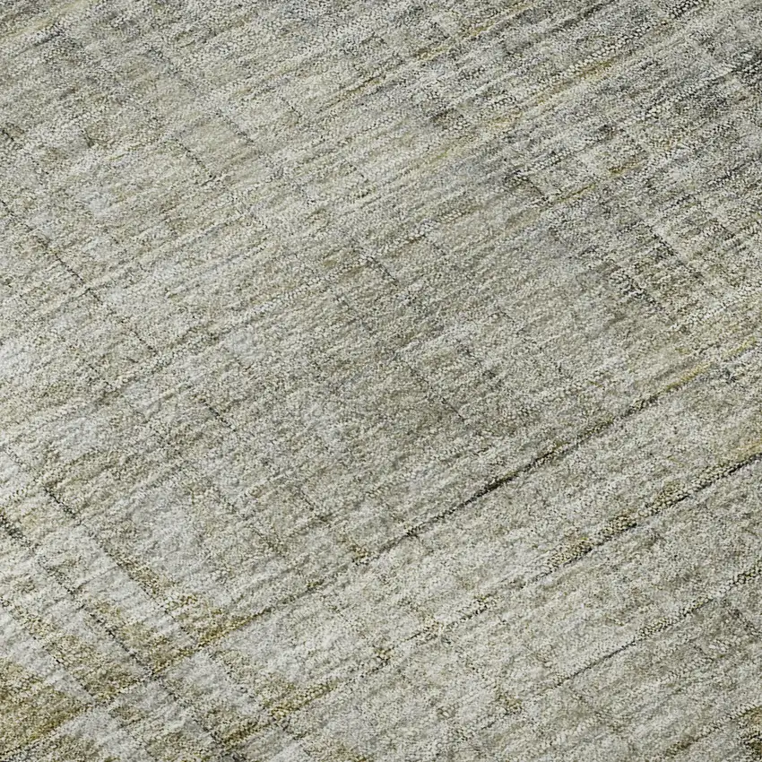 8' Taupe Ivory And Gold Abstract Geometric Washable Round Rug With UV Protection Photo 9