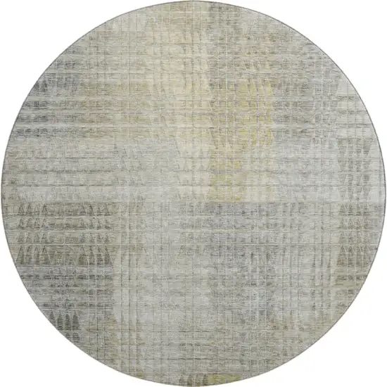 8' Taupe Ivory And Gold Abstract Geometric Washable Round Rug With UV Protection Photo 1