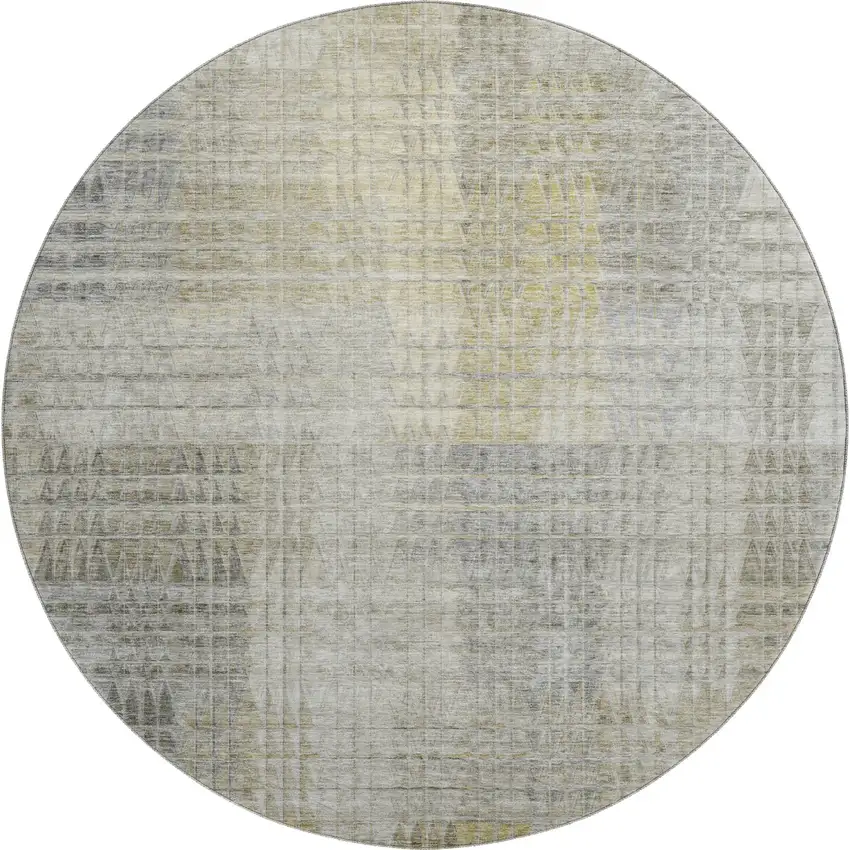 8' Taupe Ivory And Gold Abstract Geometric Washable Round Rug With UV Protection Photo 1