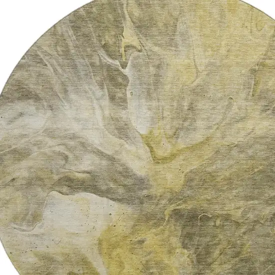 8' Taupe Ivory And Gold Abstract Washable Round Rug With UV Protection Photo 3