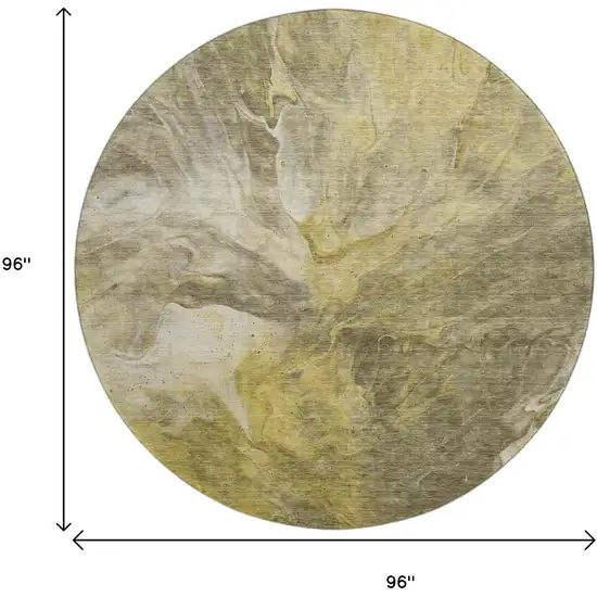 8' Taupe Ivory And Gold Abstract Washable Round Rug With UV Protection Photo 3