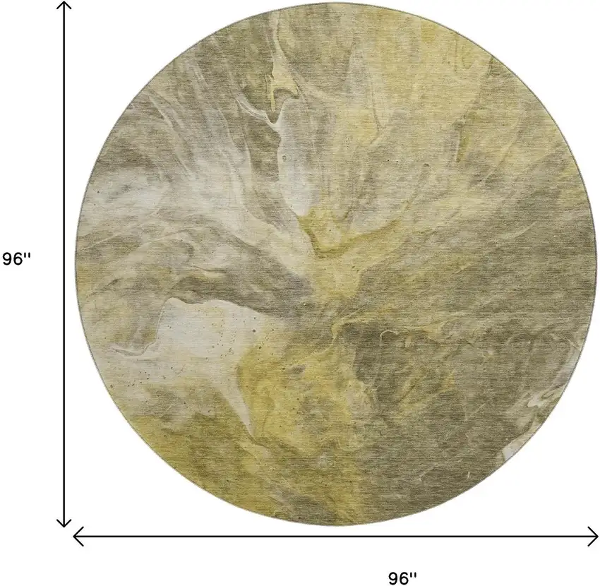 8' Taupe Ivory And Gold Abstract Washable Round Rug With UV Protection Photo 3