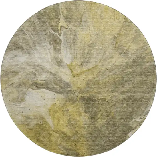 8' Taupe Ivory And Gold Abstract Washable Round Rug With UV Protection Photo 1