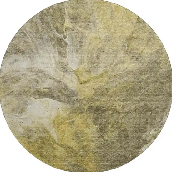 8' Taupe Ivory And Gold Abstract Washable Round Rug With UV Protection Photo 4