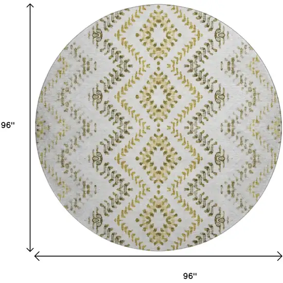 8' Taupe Ivory And Gold Geometric Washable Round Rug With UV Protection Photo 6