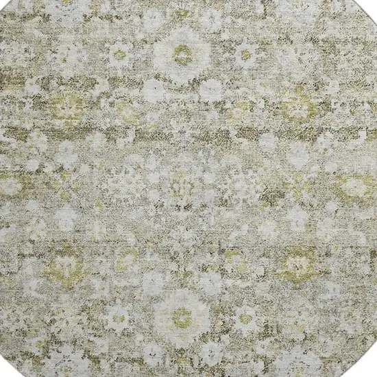 8' Taupe Ivory And Gold Oriental Washable Round Rug With UV Protection Photo 3