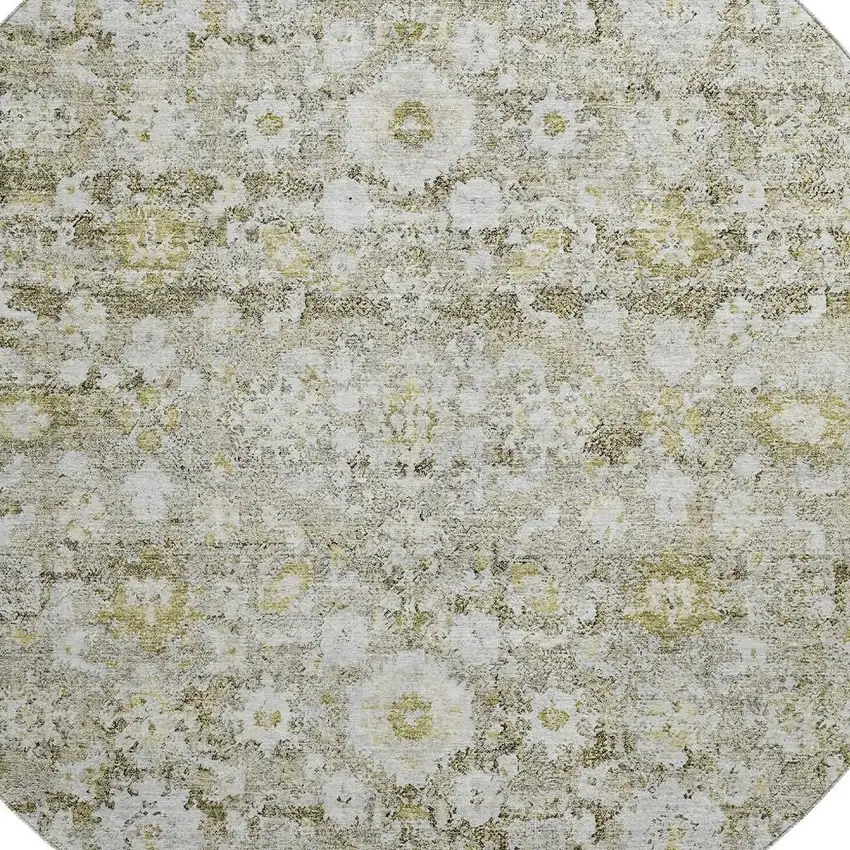 8' Taupe Ivory And Gold Oriental Washable Round Rug With UV Protection Photo 3