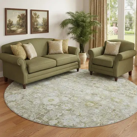 8' Taupe Ivory And Gold Oriental Washable Round Rug With UV Protection Photo 1