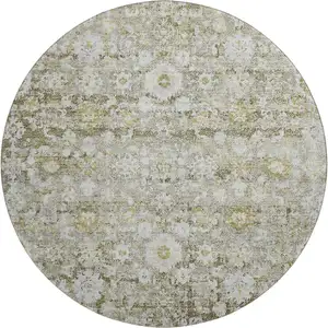 Photo of 8' Taupe Ivory And Gold Oriental Washable Round Rug With UV Protection