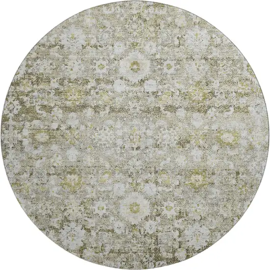 8' Taupe Ivory And Gold Oriental Washable Round Rug With UV Protection Photo 1