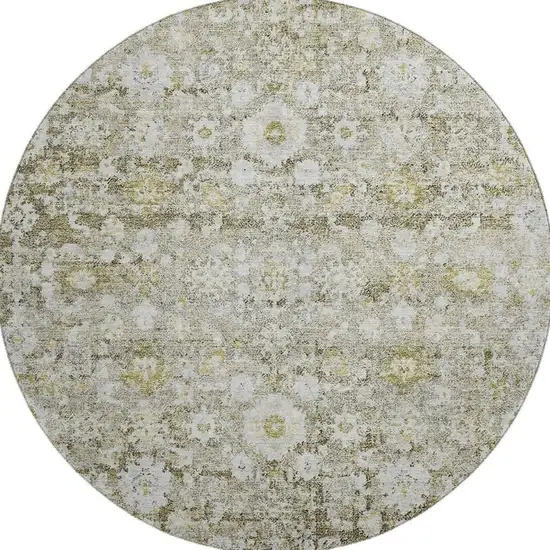 8' Taupe Ivory And Gold Oriental Washable Round Rug With UV Protection Photo 4