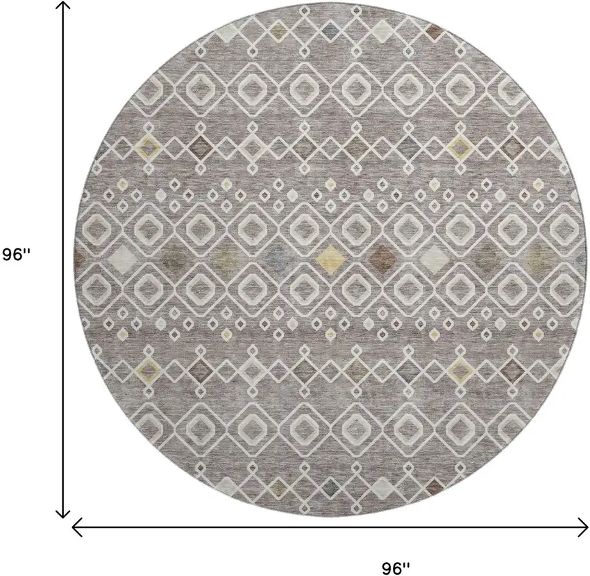 8' Taupe Ivory And Gold Southwestern Washable Round Rug With UV Protection Photo 9